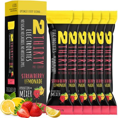 2THIRTY Hydration + Mixer DHM Alternative Electrolyte Drink Mix | Sugar Free Zero Calorie 5-in-1 Hydration & Recovery Blend | Vitamin B12 Antioxidants | Strawberry Lemonade 6 Sticks