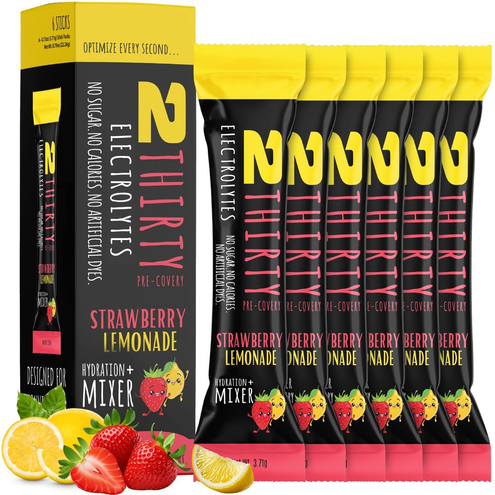 2THIRTY Hydration + Mixer DHM Alternative Electrolyte Drink Mix | Sugar Free Zero Calorie 5-in-1 Hydration & Recovery Blend | Vitamin B12 Antioxidants | Strawberry Lemonade 6 Sticks
