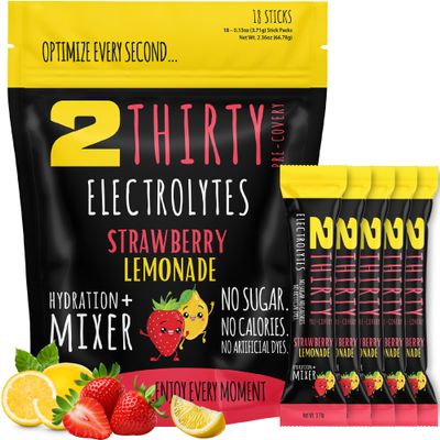 2THIRTY Hydration + Mixer DHM Alternative Electrolyte Powder Packets | Zero Sugar 5-in-1 Hydration & Recovery Drink with Vitamin B12 & Antioxidants | Strawberry Lemonade 18 Sticks