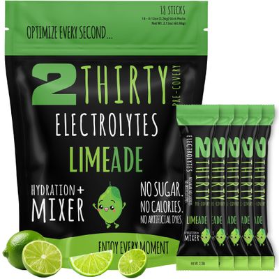2THIRTY Hydration + Mixer DHM Alternative Electrolyte Powder Packets | Zero Sugar 5-in-1 Hydration & Recovery Drink Mix | Vitamin B12 Antioxidants | Limeade 18 Sticks