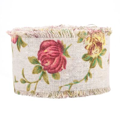 Elegant Rose Flower Hessian Ribbon for Jute Belt, 10m Lace Jute Belt for Wedding Decoration