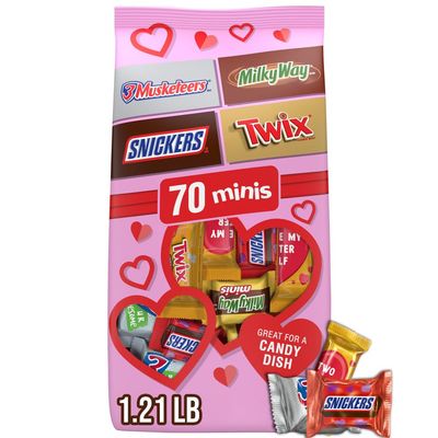 SNICKERS, TWIX, MILKY WAY & 3 MUSKETEERS Mini Valentine Chocolate Candy Variety Pack, Valentines Candy for Parties, Candy Dish, Exchanges, 70 Count