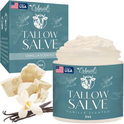 Beef Tallow Salve All Natural Grass Fed Beef Tallow & Honey All Purpose Balm Moisturizing Body Salve Great for Eczema, Cracked, Dry, Itchy, Irritated Skin Skin Repair Skincare Made in USA