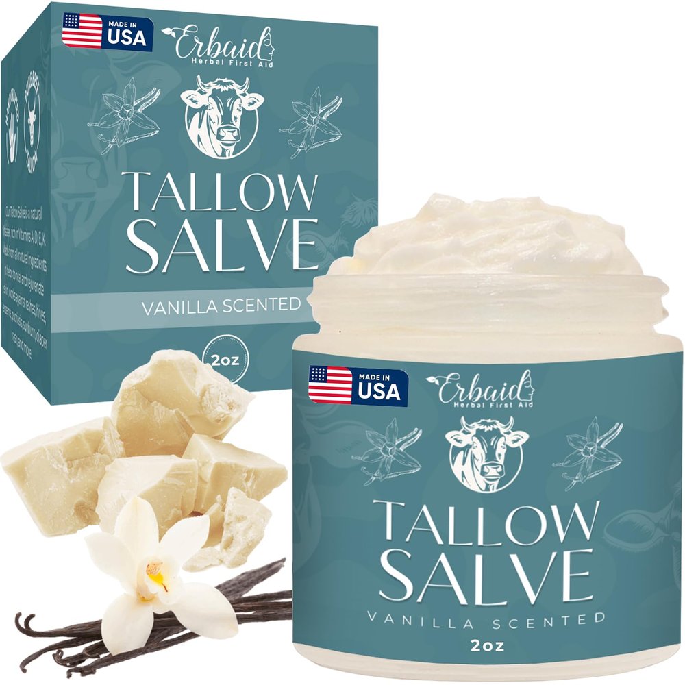 Beef Tallow Salve All Natural Grass Fed Beef Tallow & Honey All Purpose Balm Moisturizing Body Salve Great for Eczema, Cracked, Dry, Itchy, Irritated Skin Skin Repair Skincare Made in USA