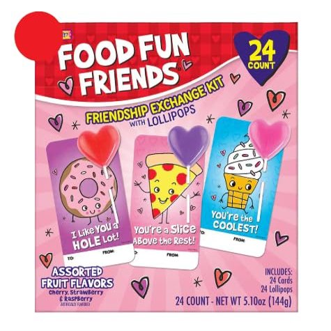 Food Fun Friends Friendship Exchange Kit with Lollipops - 24 Count Assorted Fruit Flavors