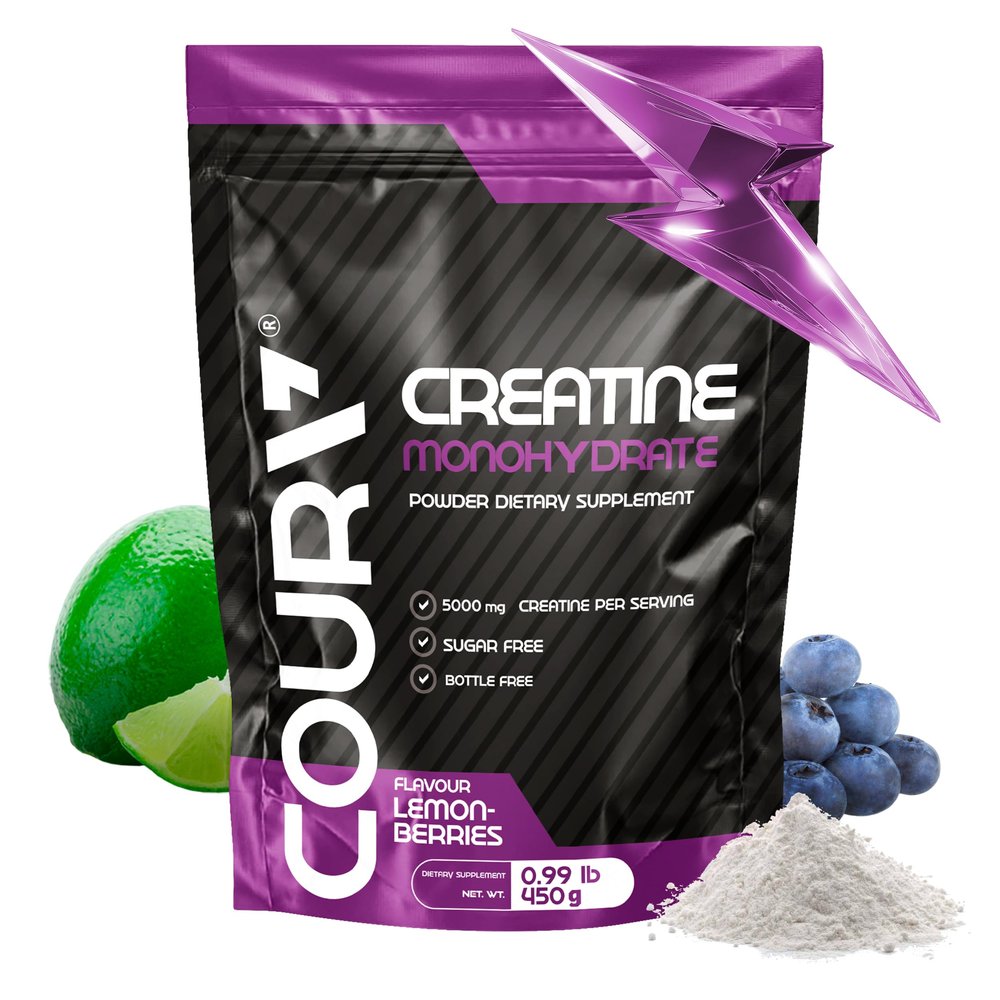 COURA Creatine Monohydrate Lemon-Berries Flavor - Sports Supplement - Strength and Endurance - Ideal for Intense Workouts - Gluten Free - Bottle Free - 450g