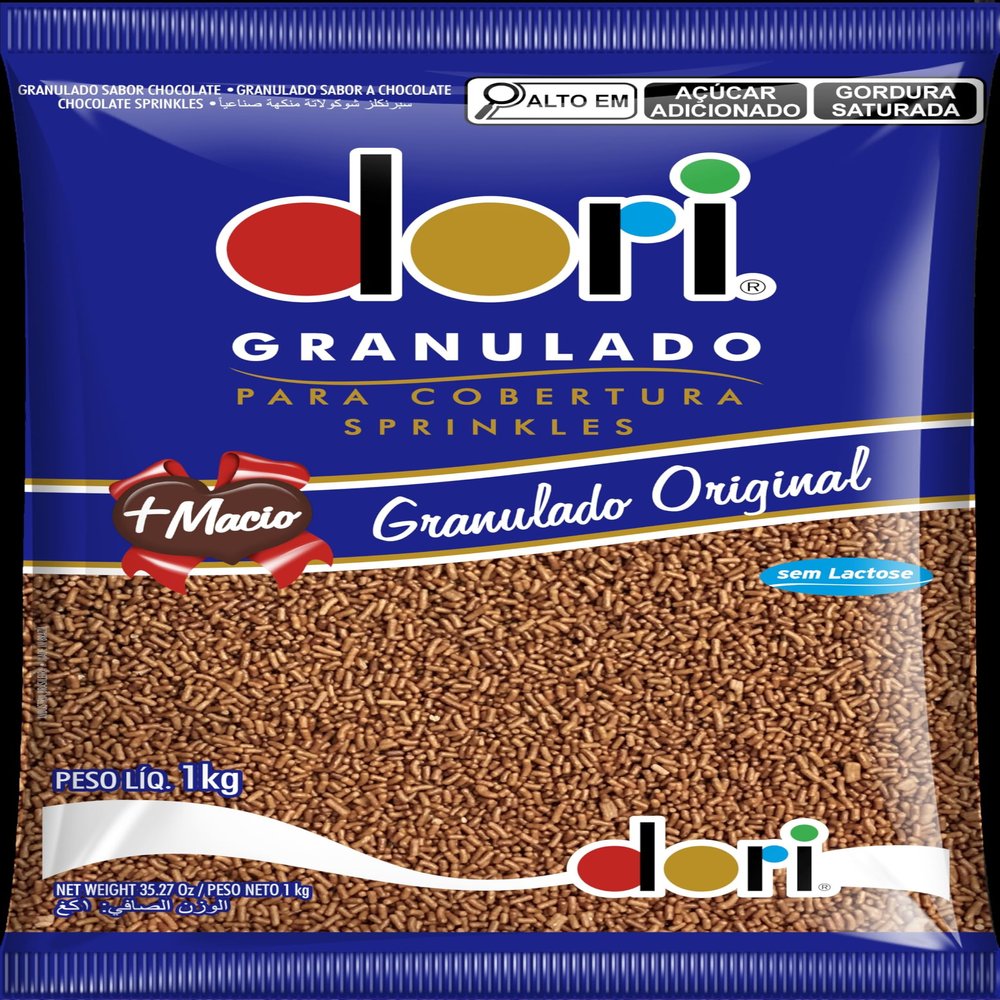 Dori Chocolate Sprinkles, 35.63oz, Real Cocoa, Dessert Topping, Lactose-free | Decorative Dessert Topping & Ice Creams | Chocolate Granulado para Brigadeiro Sem Lactose Dori 1Kg
