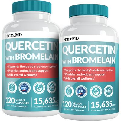 28-in-1 Quercetin with Bromelain Supplement - Quercetin 500mg Capsules for Daily Immune Defense Support - Quercetin with Vitamin C and Zinc for Adults Enriched with Vitamin D (120 ct, Pack of 2)