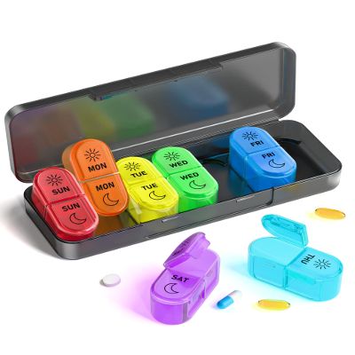 , Am & Pm Pill Organizer 7 Days, Weekly Pill Organinzer 2 Times a Day, Pill Box 7 Day, Medicine Pill Organizer for Travel, Vitamins, Fish Oils, Supplements