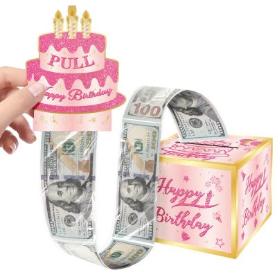 Adecortalk Birthday Money Box for Cash Gift with Surprise Money Gift Boxes for Kids Girls Women Adults Surprise Gift Box Birthday Party Decorations- Fun Ways to Give Cash as A Gifts (Pink)