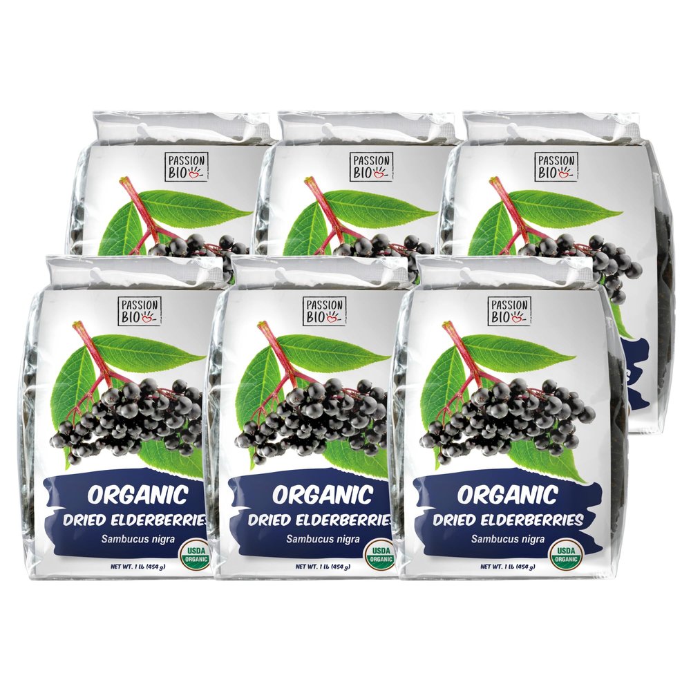 Dried Elderberries Organic 1 lb Bulk Bag - USDA Certified, Non-GMO Sambucus Nigra, Whole Dried Elderberry - Natural, No Added Sugar, No Preservatives (1 Pound (Pack of 6))