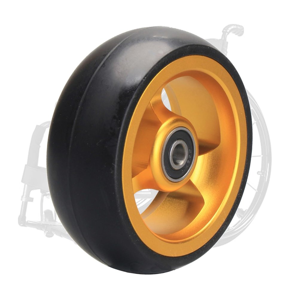2PCS 4Inch Wheelchair Wheels Assembly, Front Wheel Replacement Parts, 5/16" Bearings, Solid Tire Construction for Sports Wheelchair(Yellow)
