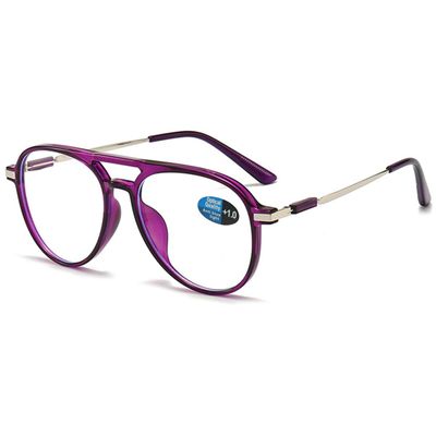 ABETOS Aviator Reading Glasses for Women Men Blue Light Blocking Oval Retro Fashion Double Bridge Computer Reader, Dark Purple+3.0