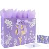 16.5 Extra Large Purple Gift Bag Set with Handles, Greeting Card, Tissue Papers and Stickers for Women Girls, Celebrating Birthdays, Mother's Day, Weddings, Anniversaries, Gold Foil Tree Design, 1 Pcs view 1