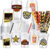 Boao 36 Sets Movie Night Party Cups with Lids and Paper Straws 14 oz Movie Night Birthday Party Supplies Favors Disposable Clear Plastic Cups Bulk view 1
