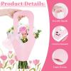50 Pcs Kraft Paper Flowers Gift Bags with Handle, Bouquet Bags Hanging with Ribbon Sticker Rose Thorn Remover, Cone Floral Wrapping Paper Bags for Wedding Graduation Party Florist (Pink) view 3