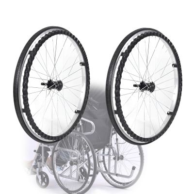 1 Pair of 24inch Wheelchair Rear Wheels, 24 x 1 3/8 Wheelchair Wheels, Polyurethane Solid Tires, Bearings 12mm (1/2")