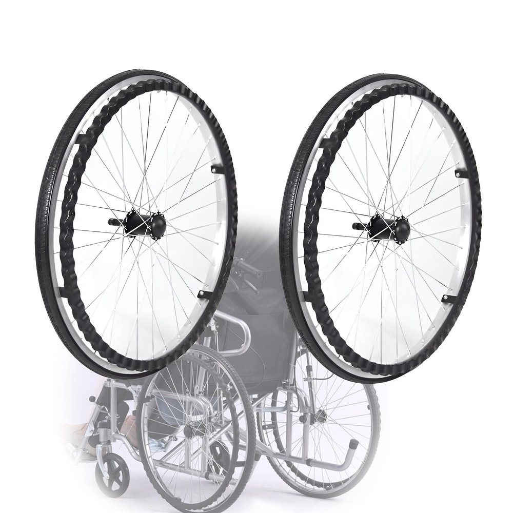 1 Pair of 24inch Wheelchair Rear Wheels, 24 x 1 3/8 Wheelchair Wheels, Polyurethane Solid Tires, Bearings 12mm (1/2")