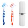 YUXIANLB 2Pcs Denture Cleaning Brush Set, Denture Toothbrushes with Multi-Layered Bristles & Ergonomic Rubber Handle, White Carrying Case view 1