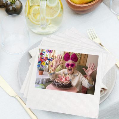 100th Birthday Personalized Birthday Photo Napkins, Custom Birthday Napkins, Photo Napkins, Birthday Party Decoration Mom Dad Grandma Grandpa Daughter Son