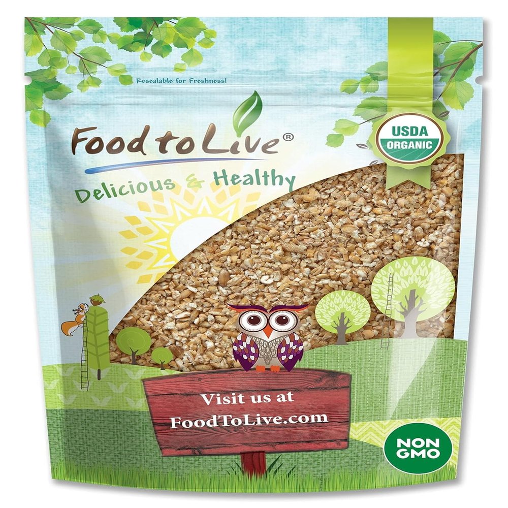 Food to Live - Organic Cracked Wheat Berries, 1 Pound  Non-GMO. Cleaned, Crushed & Sifted Hard Red Winter Groats. Raw, Vegan, Kosher.