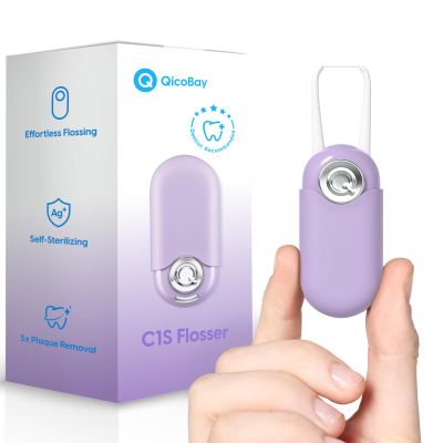 QicoBay UpFlosser C1S Reusable Auto-Restringing Flosser with Replaceable Floss Capsule, Quick & Deep Clean, Portable On-The-Go Flosser, Recyclable Zero-Waste Design, Unflavored(Dawn Purple)