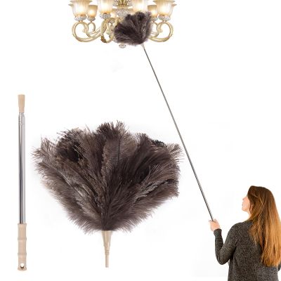 Extendable 81.9 Inch Ostrich Feather Duster with Extension Used for Home Cleaning Ceilings Furniture Fans Washable1.8M Telescopic Rod,Grey