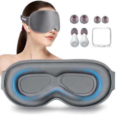 AOAWI Sleep Eye Mask 3D Contoured cup Soft and Gentle, Breathable, Comfortable for side sleeping, Travellers, Yoga, Men, Women, Adjustable, with silicone Ear Plugs for Sleeping Noise Reductions