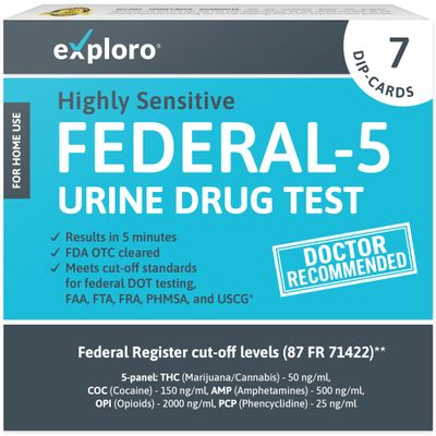 Exploro DOT Drug Test Kit, 5 Panel Urine Screen, Federal Cut-Offs, 7 Pack