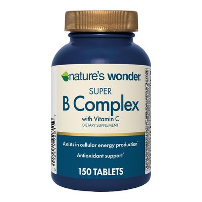 Nature's Wonder Super B Complex with Vitamin C, Vitamin B12, & Folic Acid  Supports Energy Metabolism, Immune Function, Nervous System, Skin & Muscle Health, 150 Tablets