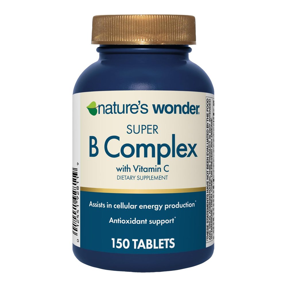 Nature's Wonder Super B Complex with Vitamin C, Vitamin B12, & Folic Acid  Supports Energy Metabolism, Immune Function, Nervous System, Skin & Muscle Health, 150 Tablets