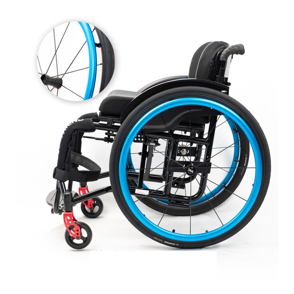 Sports Wheelchair for Adult Folding All-Terrain Wheelchair Quick Release Rear Wheels Anti-Tip Wheels self-propelled Manual Wheelchair(Blue,Seat Width 40cm/15.74in)