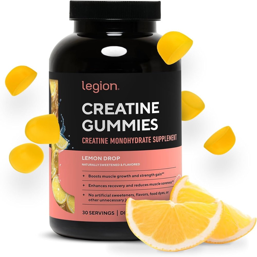 LEGION Creatine Monohydrate Gummies  Clean Chewable Creatine Supplement for Strength, Endurance & Muscle Recovery  30 Lemon Drop Flavor Servings  No Artificial Flavors or Sweeteners.