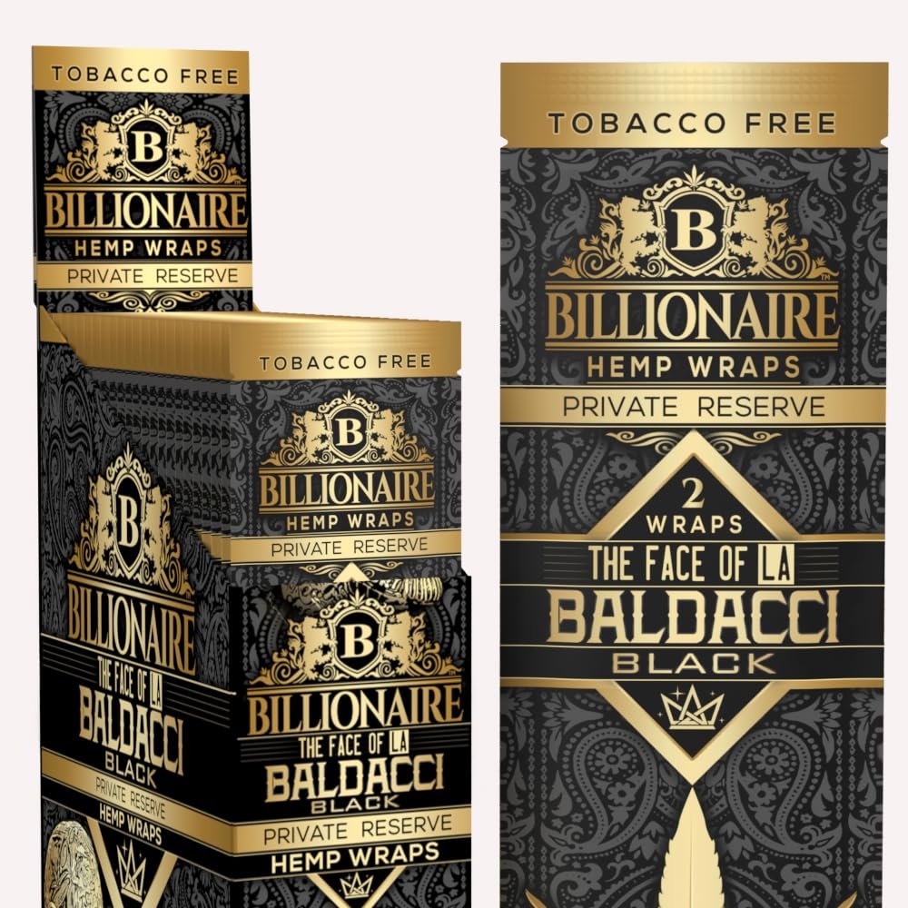 Billionaire Wraps - Baldacci Black (Cognac) Flavor Rolling Papers (Full Box) 25 Packs, 2 Sheets Each