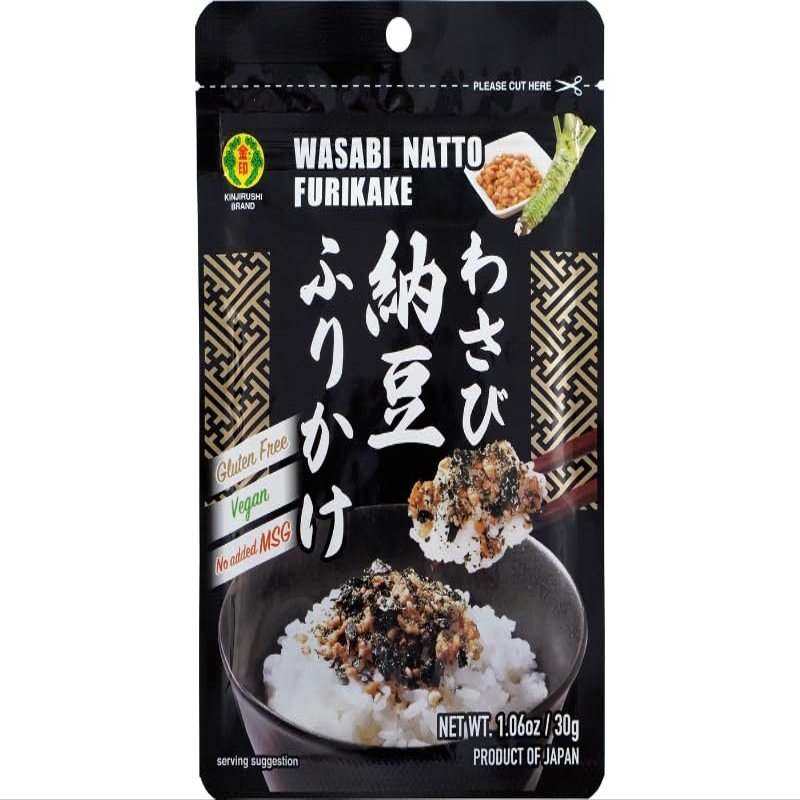 Wasabi Natto Furikake Seasoning (Pack of 2)-1.06oz- Furikake Rice Seasoning/Nattokinase/Sushi Seasoning/Dried Seaweed/Wasabi/Japanese Natto Food/Onigiri/Fermented/Rice Seasoning Japanese Furikake/Poke Bowl/Natto Beans/Fermented Soybeans/Freeze Dried 