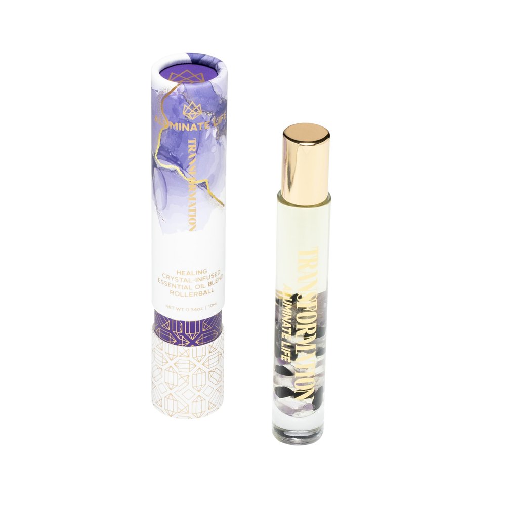 Aluminate Life Essential Oil Rollerballs, .34 OZ, Transformation - Amethyst Crystal Infused - Scents of Jasmine, Bergamot, Vanilla, & Cedar - Aromatherapy Roll On Oils, Skin Care, Massage
