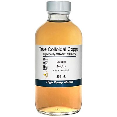 250 Milliliters of Copper NanoParticle (CuNP) Solution: 25 mg/L in Water of 99.99+% Pure Copper