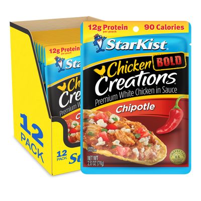 StarKist Chicken Creations BOLD Chipotle Pouch (2.6 oz - 12 Pack) Fully Cooked High Protein White Meat, No Draining, Ready to Eat for Salad and Sandwiches