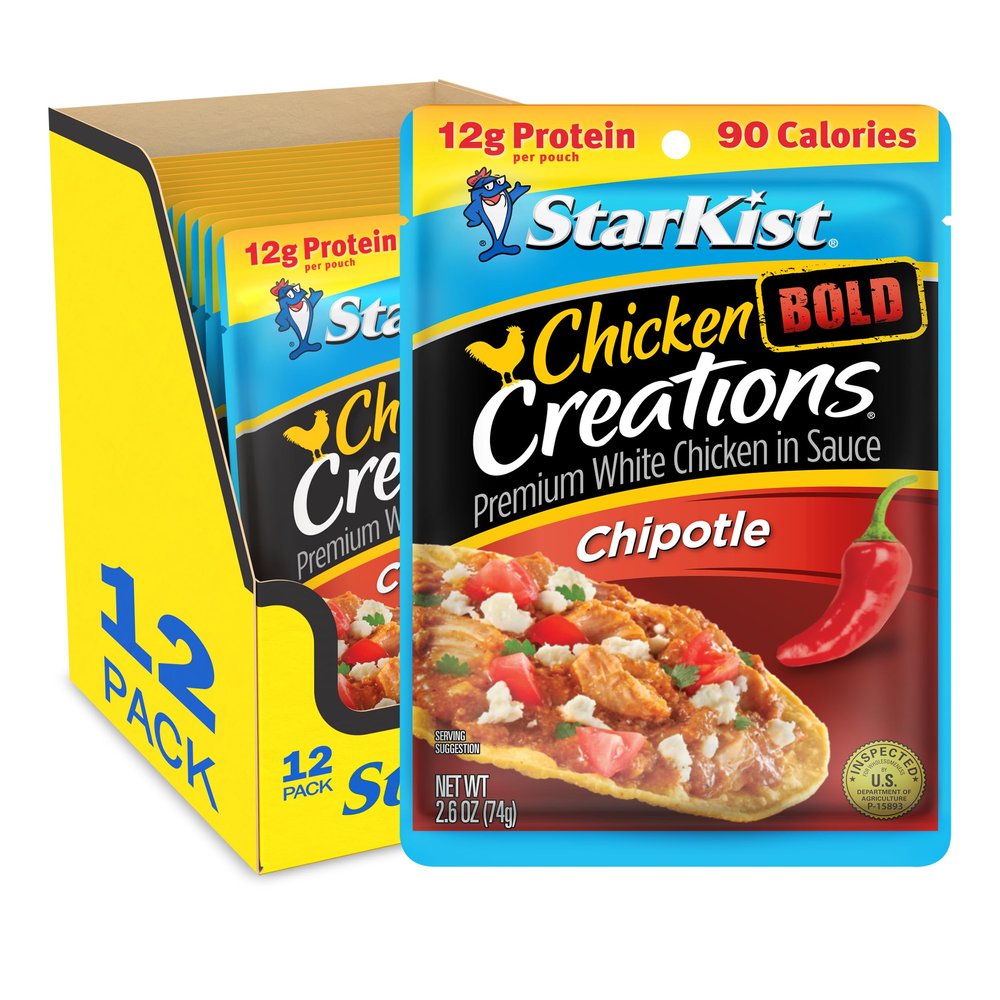 StarKist Chicken Creations BOLD Chipotle Pouch (2.6 oz - 12 Pack) Fully Cooked High Protein White Meat, No Draining, Ready to Eat for Salad and Sandwiches