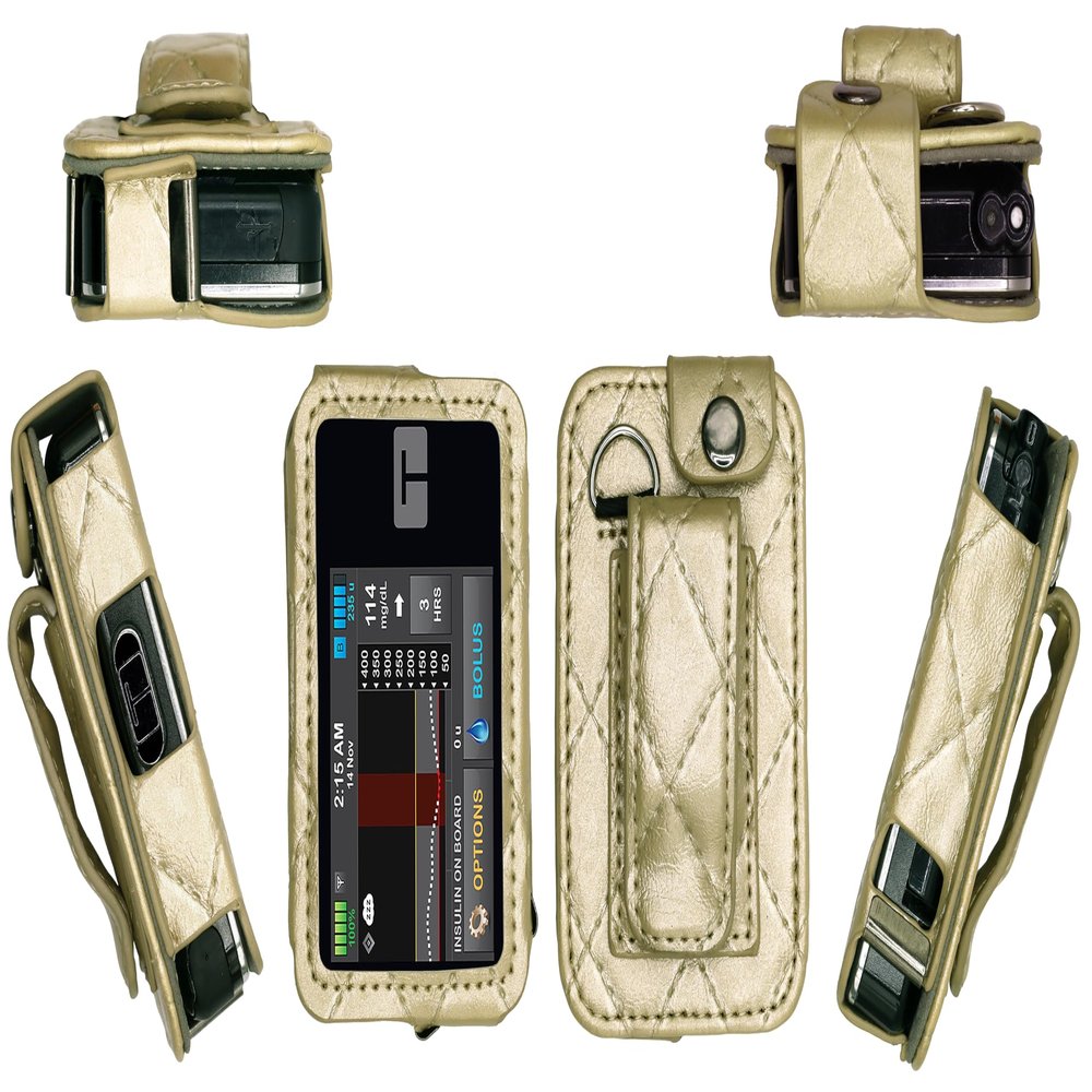 Premium Diamond Check Pattern Holster (with Belt Clip/Metal Loop/Lanyard) for Tandem Diabetes Care Insulin Pump T:Slim X2 (All Models) (Gold)