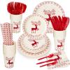215 Pcs Christmas Plates and Napkins Set Serve 25, Christmas Elk Disposable Tableware Set, Christmas Decorations Includes Plates, Cups, Napkins, Christmas Tableware view 1