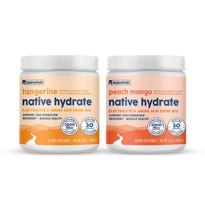 NativePath Hydrate Duo - Peach Mango & Tangerine Electrolyte Drink Mix with BCAA for Hydration