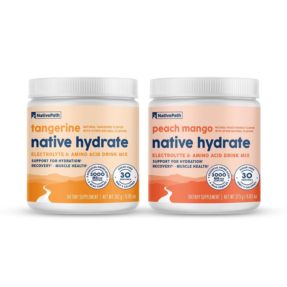 NativePath Hydrate Duo - Peach Mango & Tangerine Electrolyte Drink Mix with BCAA for Hydration