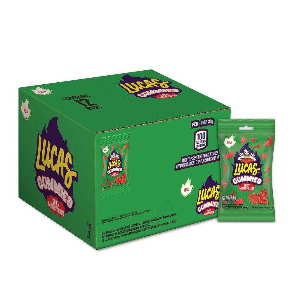 Lucas Spicy Gummies Watermelon Flavored 12 pack, 55OZ  Great for Treats, Parties, Piatas, Share the Spice on Valentine's Day