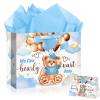 Large Baby Boy Gift Bags,3D Marking Blue Teddy Bear Gift Bags with Wrapping Paper Greeting Card,Teddy Bear Baby Shower Decorations for Baby Shower Birthday Gender Reveal Party Favors Decor Supplies view 1