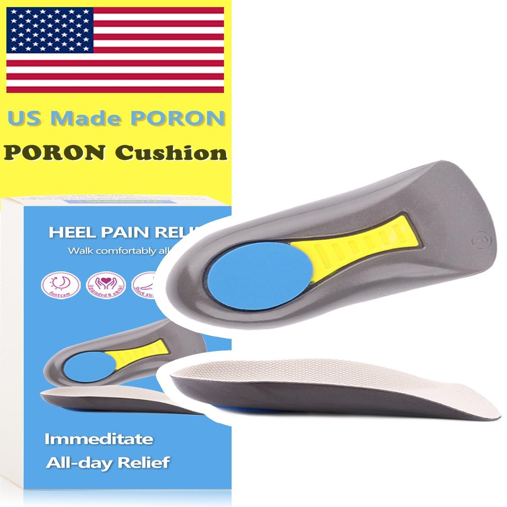 Plantar Fasciitis Inoles Heel Cup Arch Support InsertPORON Cushion - Made in USA Heel Pain, Heel Spurs, Flat Feet, Tendonitis, Shock Absorption (Gray, Women 12-14 / Men 10-14.5)
