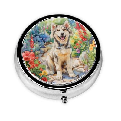 IYOVI Happy Smiling Husk Puppy Printed Pill Box/Pill Case Portable Square Pill Box, Pill Case for Purse Pill Box Travel, 2.2x1.6in