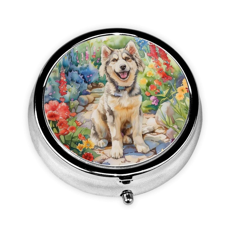 IYOVI Happy Smiling Husk Puppy Printed Pill Box/Pill Case Portable Square Pill Box, Pill Case for Purse Pill Box Travel, 2.2x1.6in