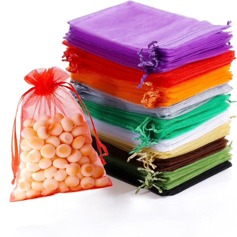 100pc 10 Color Organza Mesh Gift Bags with Drawstring - Jewelry, Candy, Wedding, Easter, Party Favor Bags