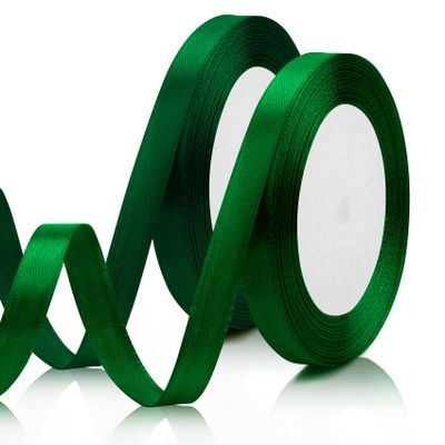2PCS Green Ribbon for Gift Wrapping, Christmas, Halloween, Fall - 3/8 Inch, 25 Yds Dark Green